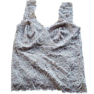 WHBM Floral Lace Overlay Tank Top Women’s Medium Black Elegant Layering Summer